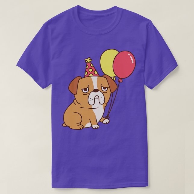 Bulldog With Balloons Funny T-Shirt (Design Front)