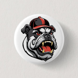 BULLDOG WITH BASEBALL CAP 3 CM ROUND BADGE