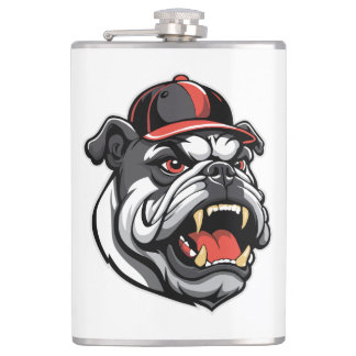 BULLDOG WITH BASEBALL CAP HIP FLASK