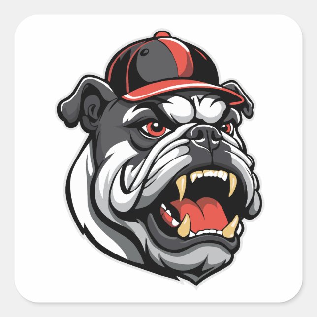 BULLDOG WITH BASEBALL CAP SQUARE STICKER (Front)