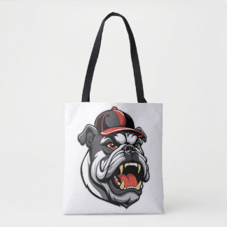 BULLDOG WITH BASEBALL CAP TOTE BAG