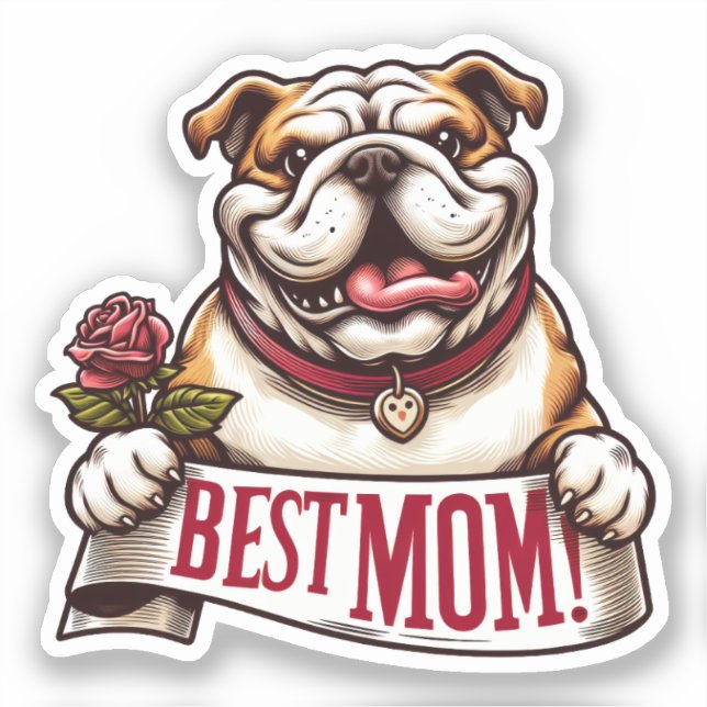 Bulldog with ''Best Mum'' sign (Front)