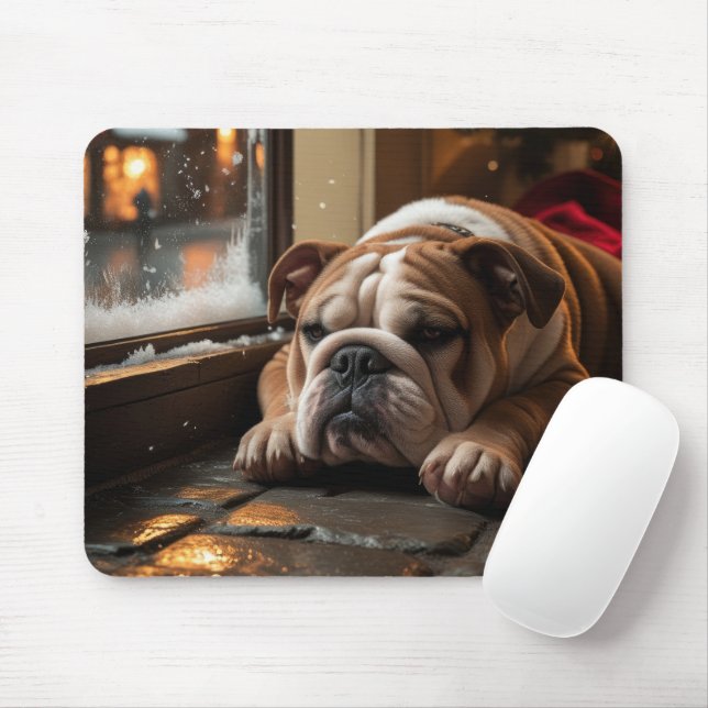 Bulldog with Christmas Lights Holiday Mouse Mat (With Mouse)