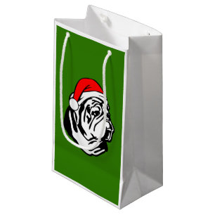 Bulldog with Christmas Santa Hat Small Gift Bag