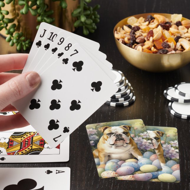 Bulldog with Easter Eggs Holiday Playing Cards (In Situ)
