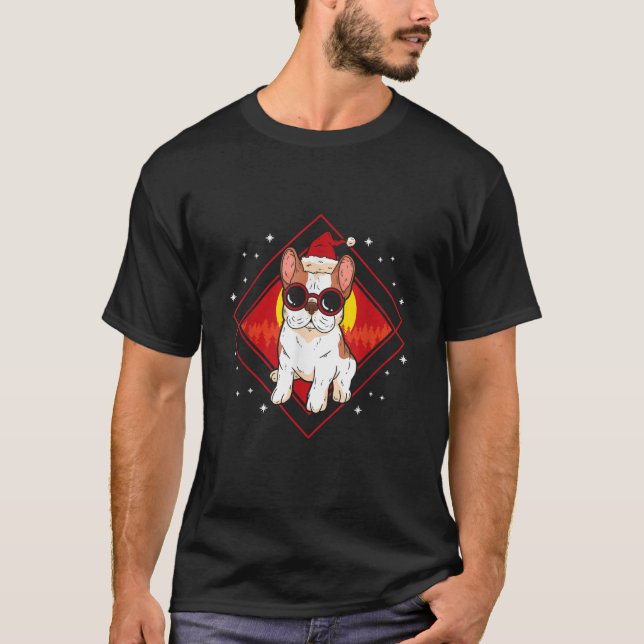 Bulldog with Glasses French Bulldog Christmas  T-Shirt (Front)