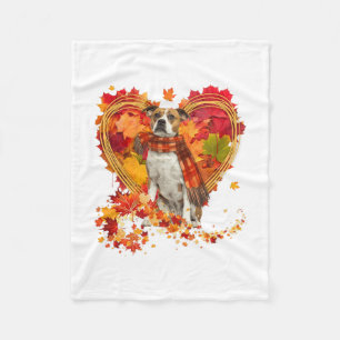 Bulldog With Heart Made Of Autumn Leaves Fleece Blanket