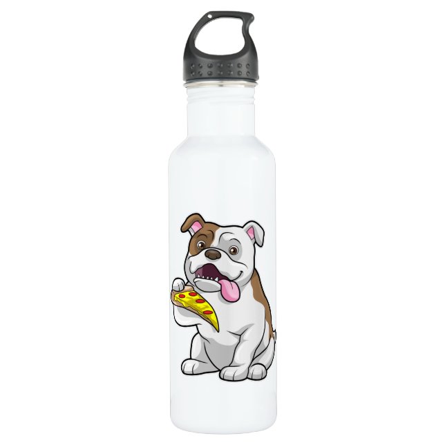 Bulldog with Piece of Pizza 710 Ml Water Bottle (Front)