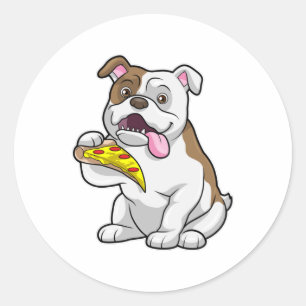 Bulldog with Piece of Pizza Classic Round Sticker