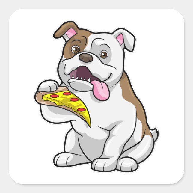 Bulldog with Piece of Pizza Square Sticker (Front)