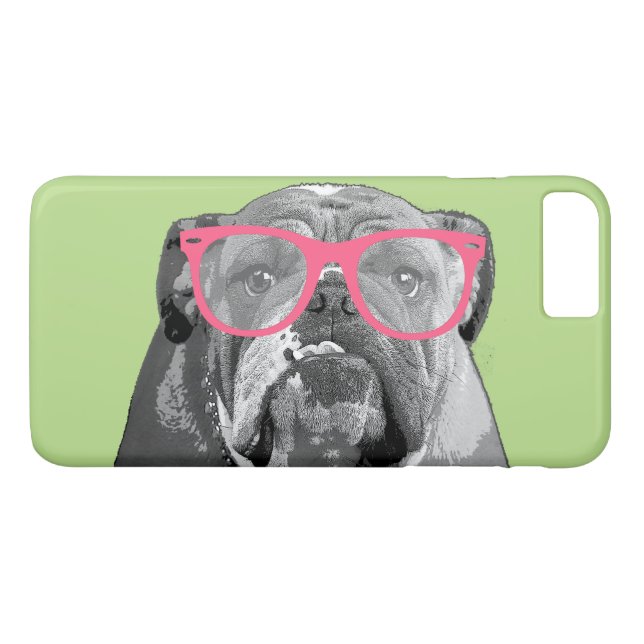 Bulldog with Pink Glasses Cute Funny Phone 7+ Case (Back (Horizontal))