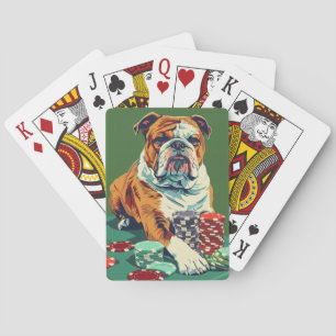 Bulldog with Poker Chips Playing Cards