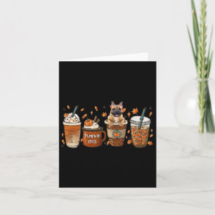 Bulldog With Pumpkin Spice Latte Fall Coffee Autum Card