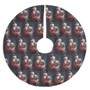 Bulldog With Santa Claus Festive Christmas Brushed Polyester Tree Skirt