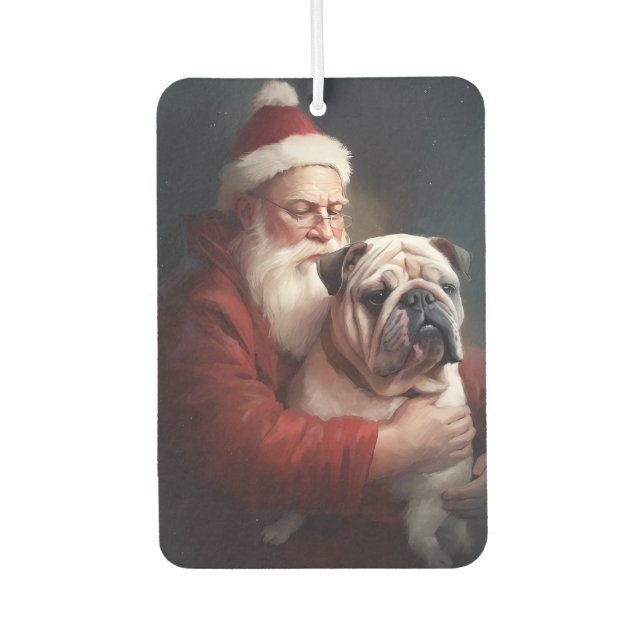 Bulldog With Santa Claus Festive Christmas  Car Air Freshener (Front)