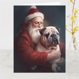 Bulldog With Santa Claus Festive Christmas  Card