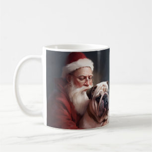 Bulldog With Santa Claus Festive Christmas  Coffee Mug