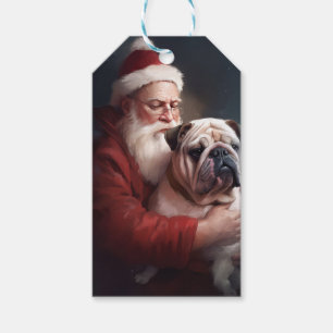 Bulldog With Santa Claus Festive Christmas  Gift Tags