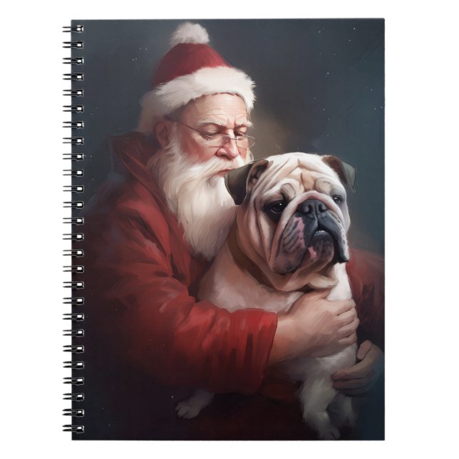 Bulldog With Santa Claus Festive Christmas  Notebook (Front)