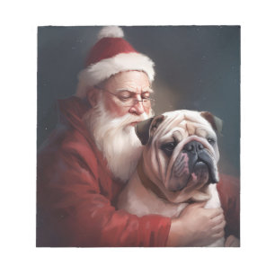 Bulldog With Santa Claus Festive Christmas Notepad