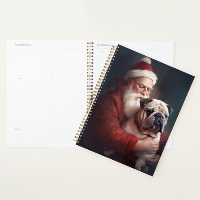 Bulldog With Santa Claus Festive Christmas  Planner (Display)