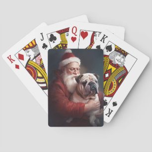 Bulldog With Santa Claus Festive Christmas  Playing Cards