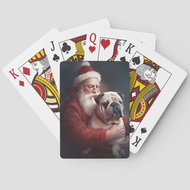 Bulldog With Santa Claus Festive Christmas  Playing Cards (Back)