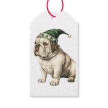 BULLDOG WITH SANTA HAT GIFT TAG