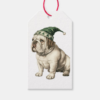 BULLDOG WITH SANTA HAT GIFT TAG