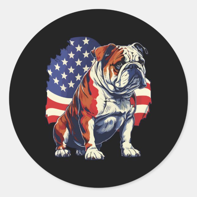 Bulldog With Us Stars And Stripes Flag Illustratio Classic Round Sticker (Front)