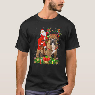 Bulldog Xmas Funny Santa Riding Bulldog Christmas T-Shirt