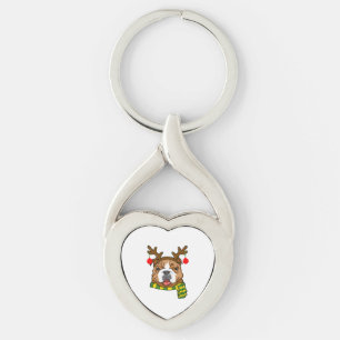 Bulldog Xmas Reindeer Horns Dog Lover Christmas Key Ring