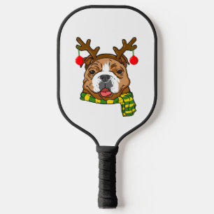 Bulldog Xmas Reindeer Horns Dog Lover Christmas Pickleball Paddle