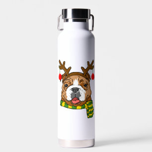 Bulldog Xmas Reindeer Horns Dog Lover Christmas Water Bottle