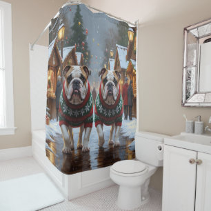 Bulldogs Christmas Snow Holiday Shower Curtain