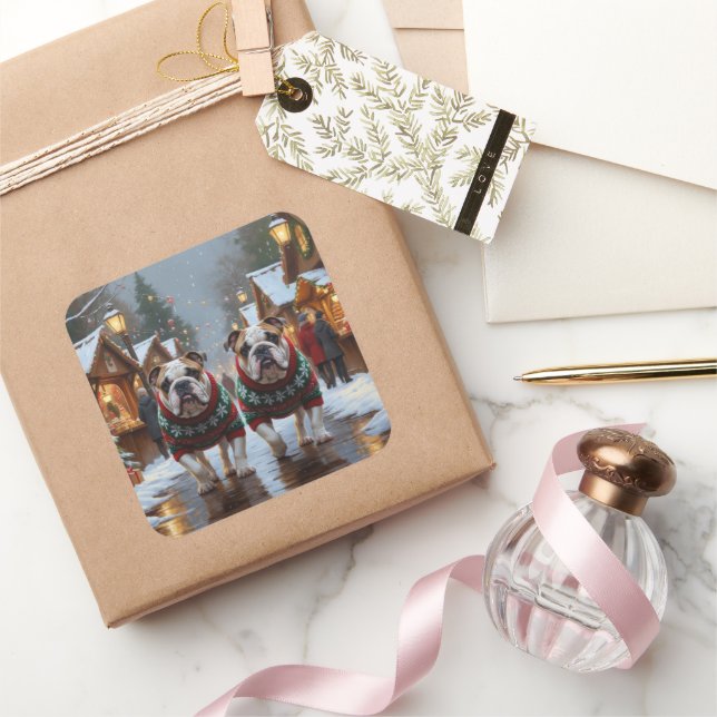 Bulldogs Christmas Snow Holiday Square Sticker (Gifting)