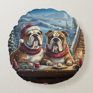Bulldogs Holiday Design By Rich AMeN Gill Round Cushion