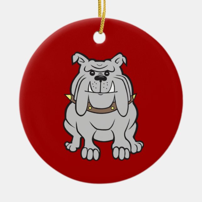 Bulldogs Mascot on Red Dog Lover Gifts Ceramic Tree Decoration (Front)