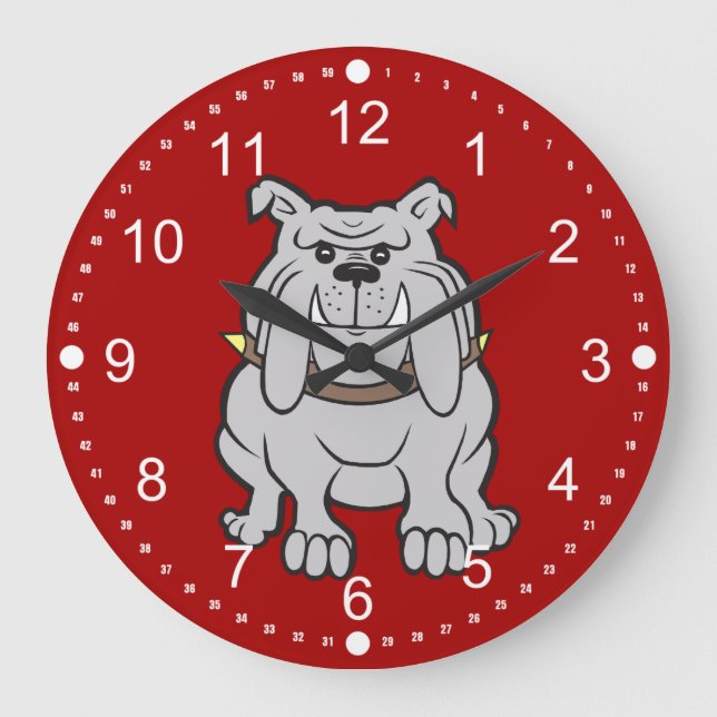 Bulldogs Mascot on Red Dog Lover Gifts Large Clock (Front)