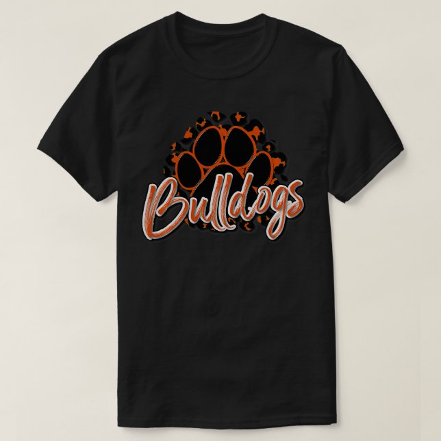 Bulldogs Orange Black Cheetah School Sports Fan ea T-Shirt (Design Front)