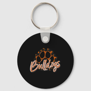 Bulldogs Orange Black Cheetah School Sports Fan Te Key Ring