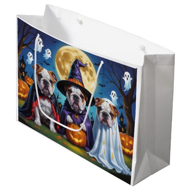 Bulldogs Pumpkin Halloween Funny  Large Gift Bag (Front Angled)