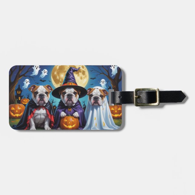 Bulldogs Pumpkin Halloween Funny  Luggage Tag (Front Horizontal)