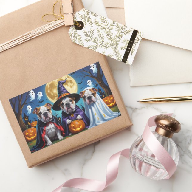 Bulldogs Pumpkin Halloween Funny  Rectangular Sticker (Gifting)