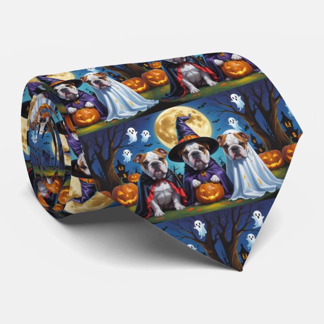 Bulldogs Pumpkin Halloween Funny  Tie (Rolled)