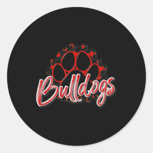 Bulldogs Red Black Cheetah School Sports Fan Team  Classic Round Sticker