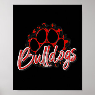 Bulldogs Red Black Cheetah School Sports Fan Team  Poster