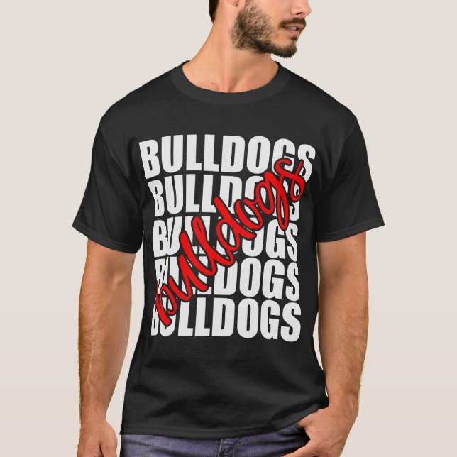 Bulldogs Red School Sports Fan Team Spirit  T-Shirt (Front)