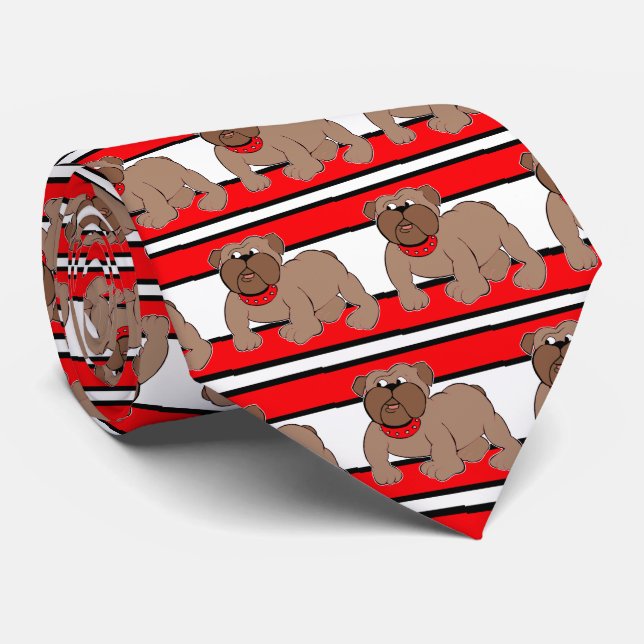 Bulldogs Sports Team Red White Necktie (Rolled)