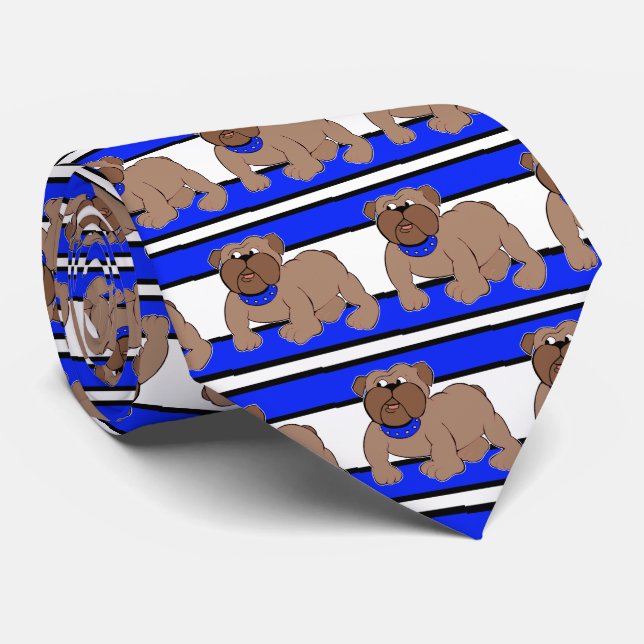 Bulldogs Sports Team White Blue Necktie (Rolled)